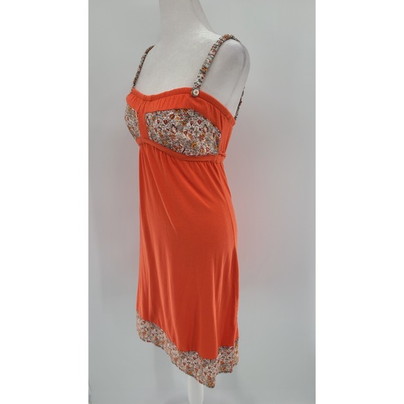 Y2K Indie Patchwork Babydoll Women SunDress Small Boho Floral Orange Mixed Media - Picture 4 of 10